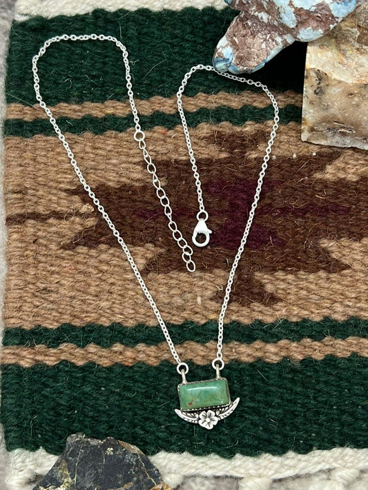 Handmade Sterling Silver Old Stock Royston Turquoise Bar Necklace "Signed Nizhoni"