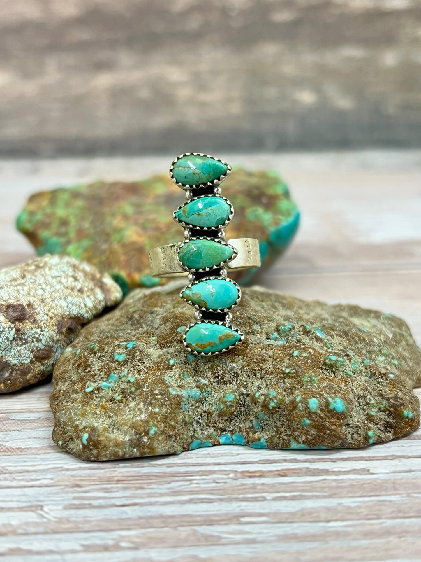 Handmade Sterling Silver Kingman Turquoise Adjustable Ring with Signed Nizhoni