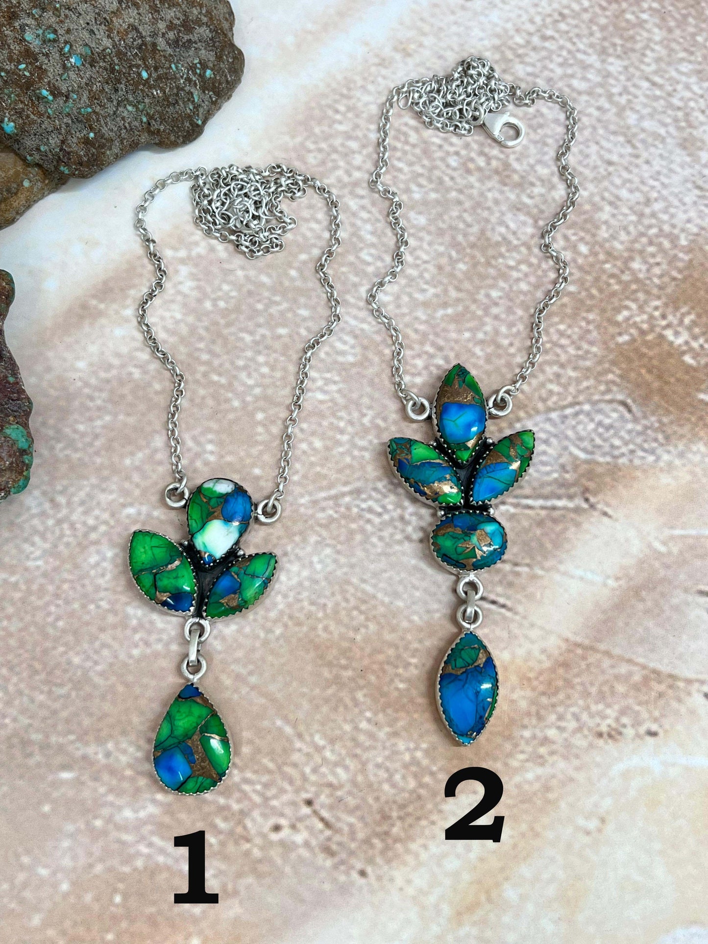 Handmade Sterling Silver Peacock Dahlia Necklace with Signed Nizhoni