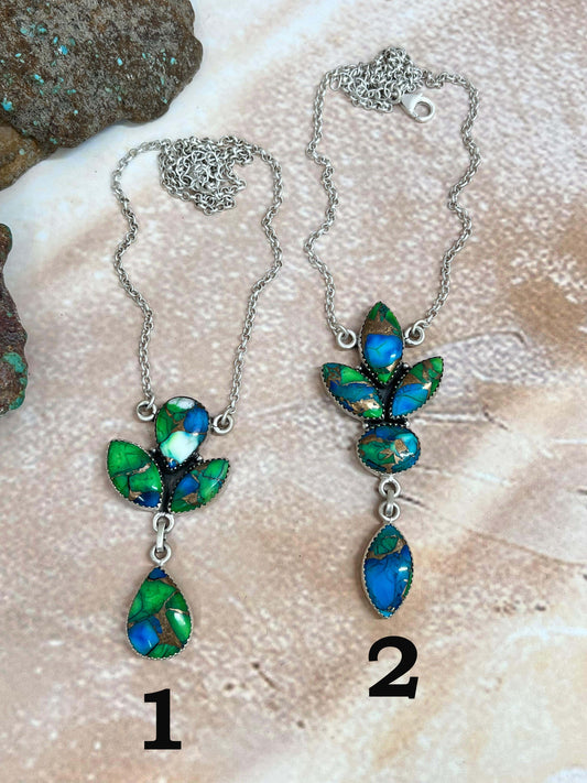 Handmade Sterling Silver Peacock Dahlia Necklace with Signed Nizhoni