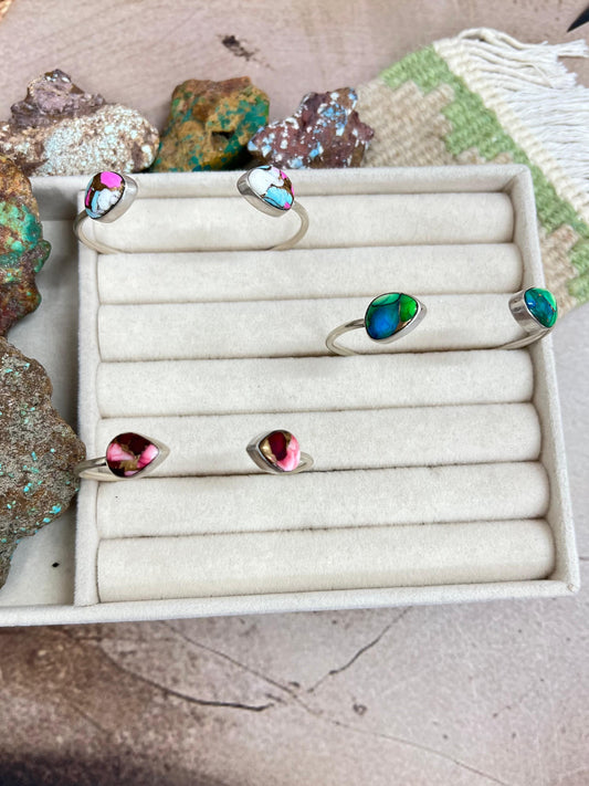 Handmade Sterling Silver Peacock Dahlia, Cotton Candy Turquoise, Dahlia Rose Cuff Bracelet with Signed Nizhoni