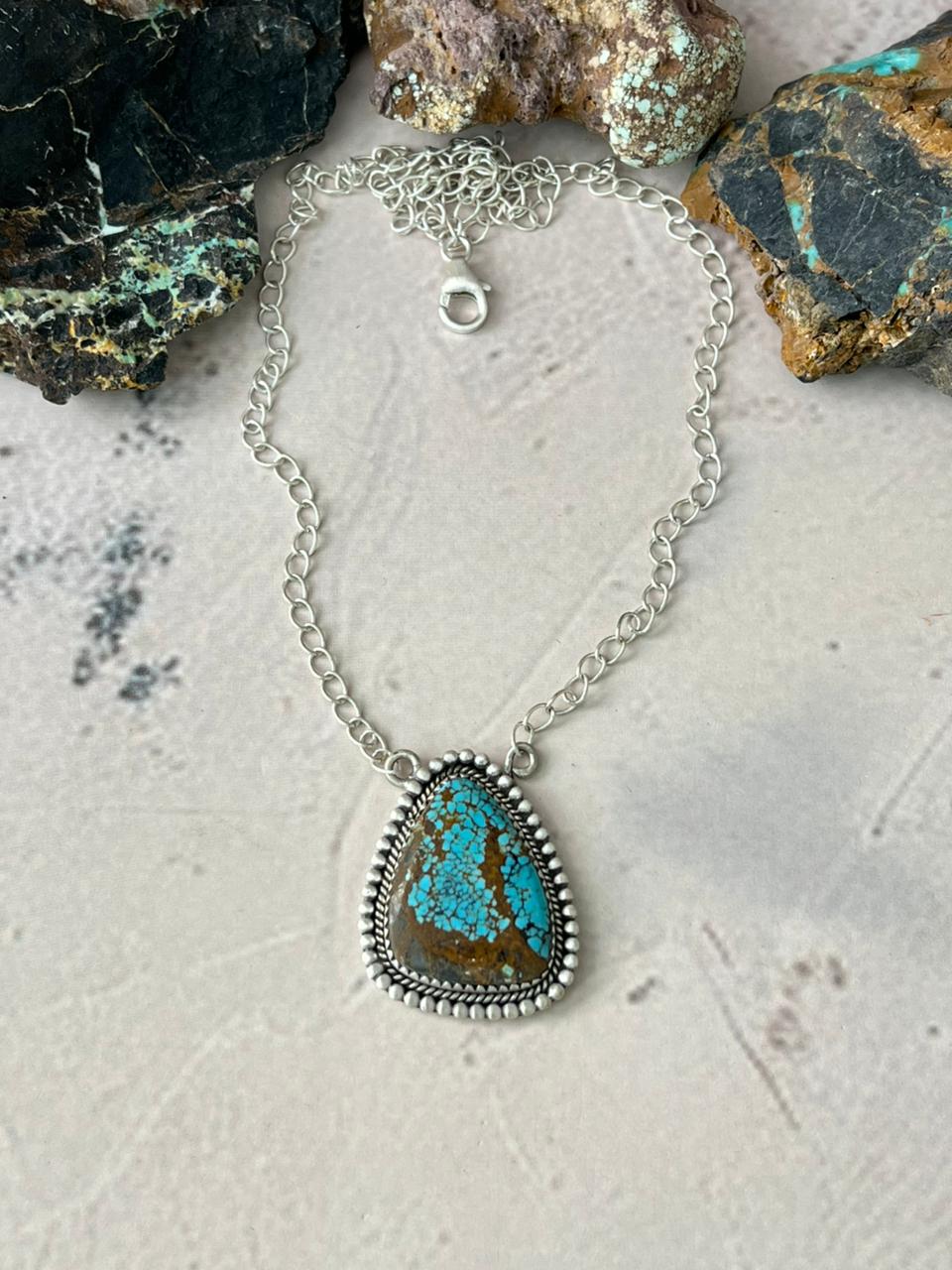 Handmade Sterling Silver Number 8 Turquoise Necklace "Signed Nizhoni" (5)