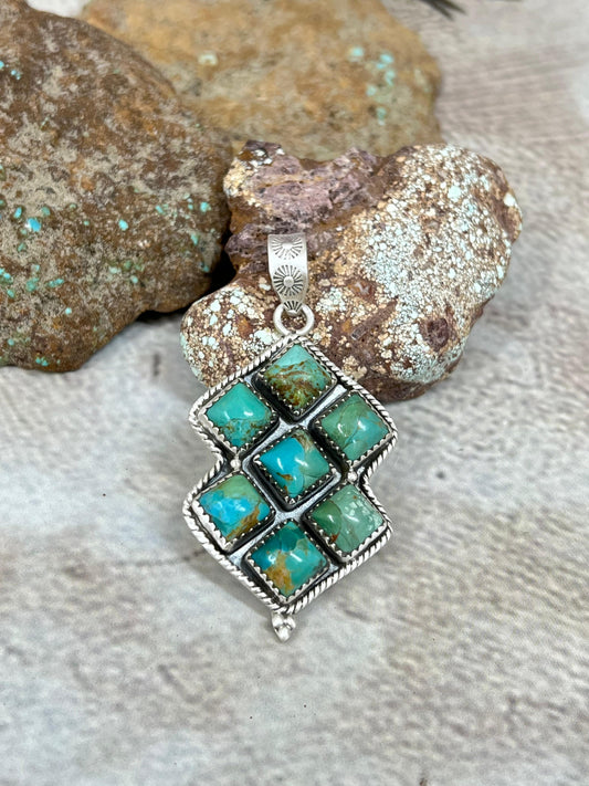 Handmade Sterling Silver Kingman Turquoise Pendant Signed Nizhoni