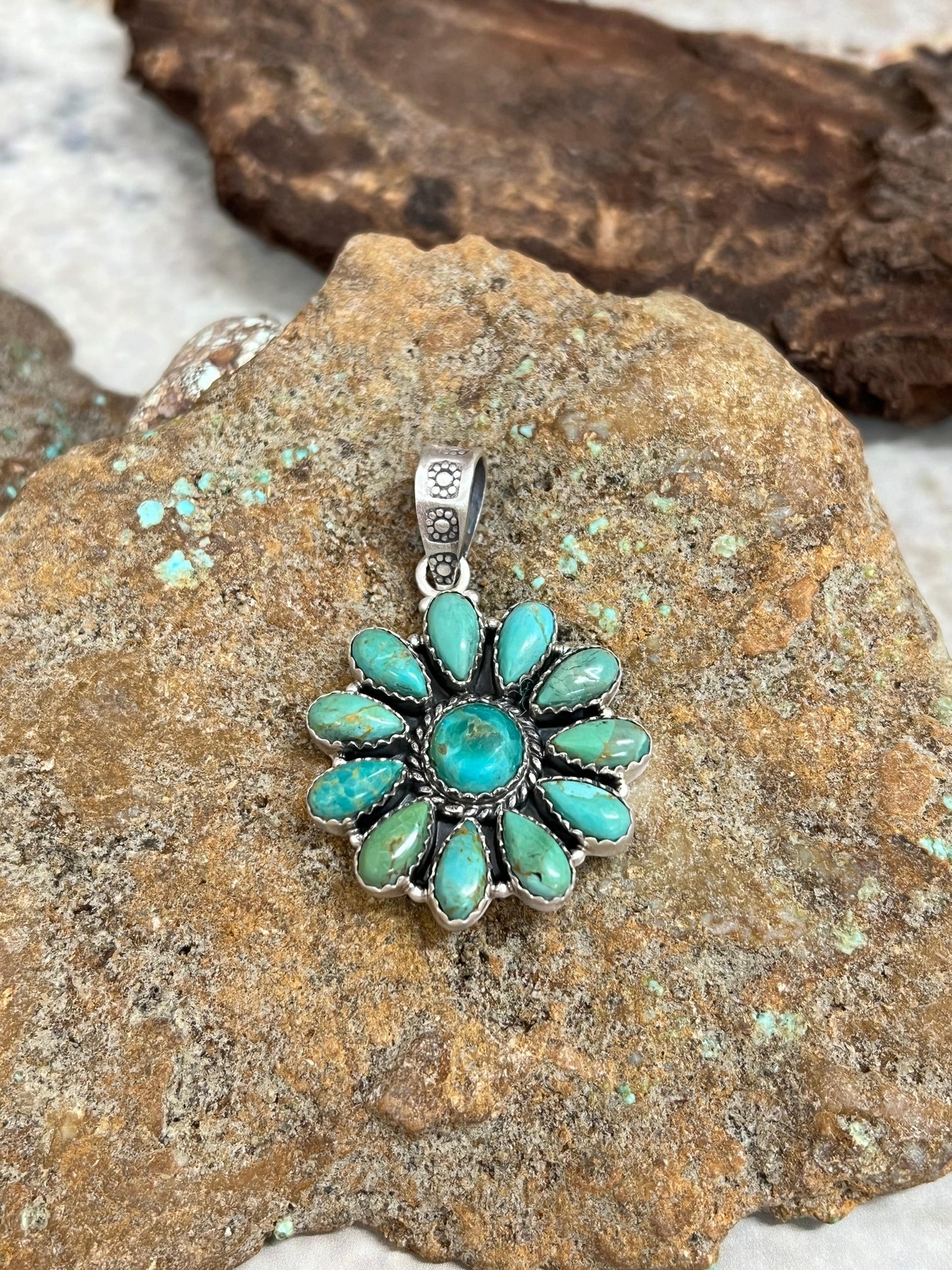 Handmade Sterling Silver Kingman Turquoise Pendant Signed Nizhoni