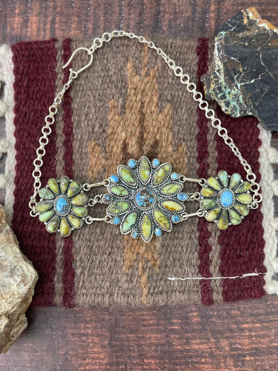 Handmade Sterling Silver Palomino with Golden Hills Turquoise Choker Necklace "Signed Nizhoni"
