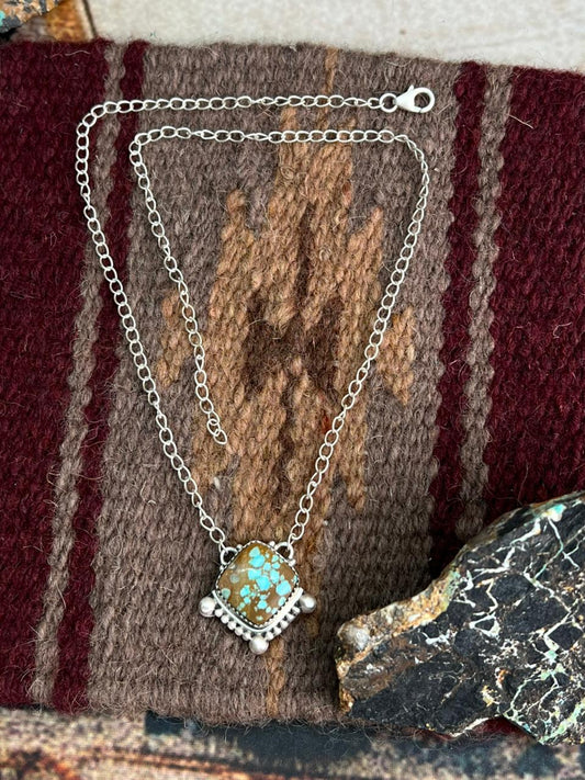 Handmade Sterling Silver Number 8 Turquoise Necklace "Signed Nizhoni"