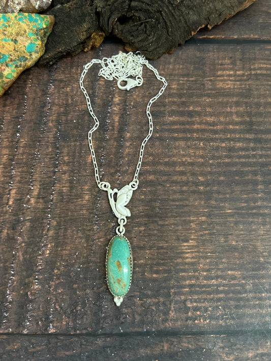 Handmade Sterling Silver Kingman Turquoise Necklace with Signed Nizhoni