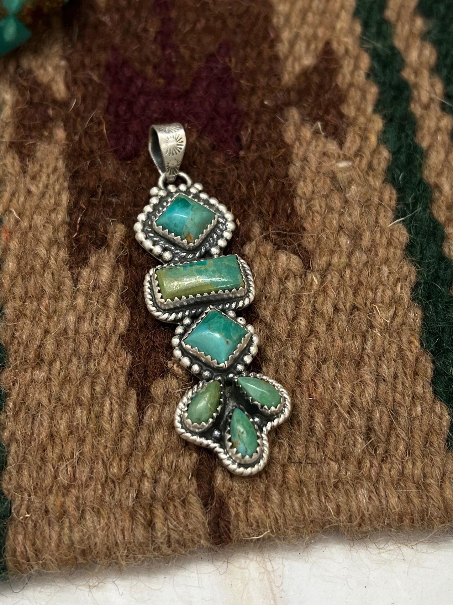 Handmade Sterling Silver Kingman Turquoise Pendant with Signed Nizhoni