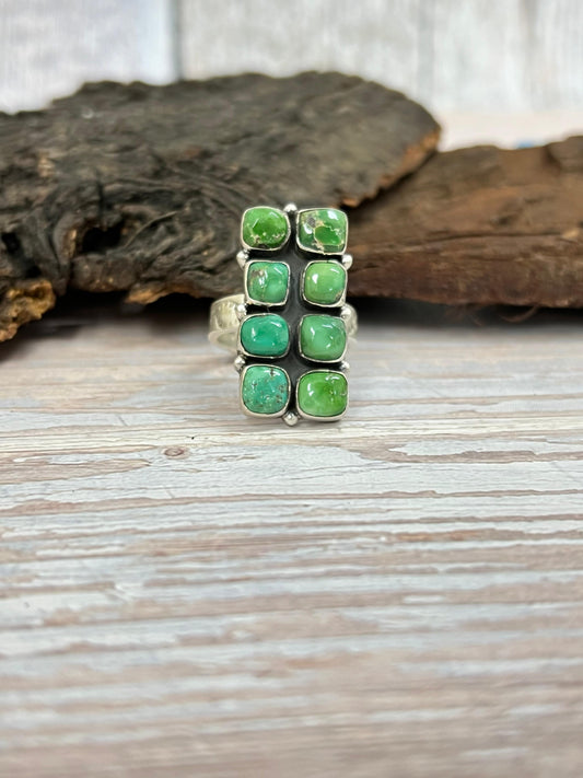 Handmade Sterling Silver Emerald Valley Adjustable Ring with Signed Nizhoni