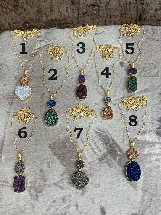 “The Boho Collection” Handmade Natural 2 Stone Druzy Necklace
