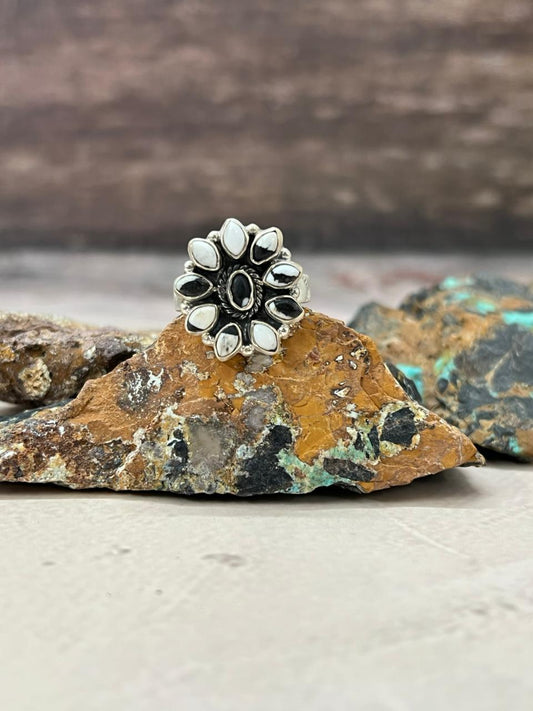 Handmade Sterling Silver White Buffalo Turquoise Adjustable Ring "Signed Nizhoni"