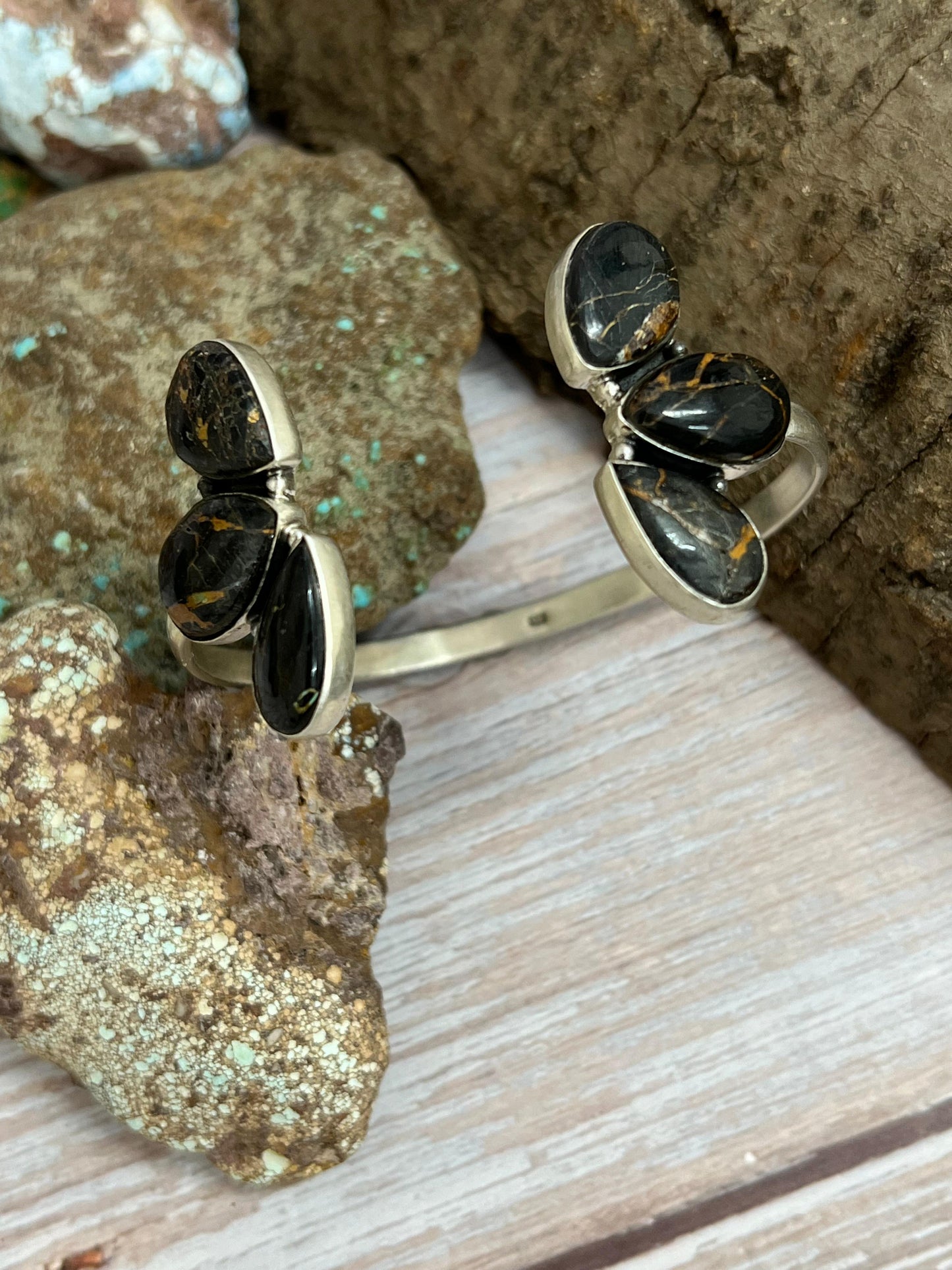 Handmade Sterling Silver Black Jack Cuff Bracelet with Signed Nizhoni