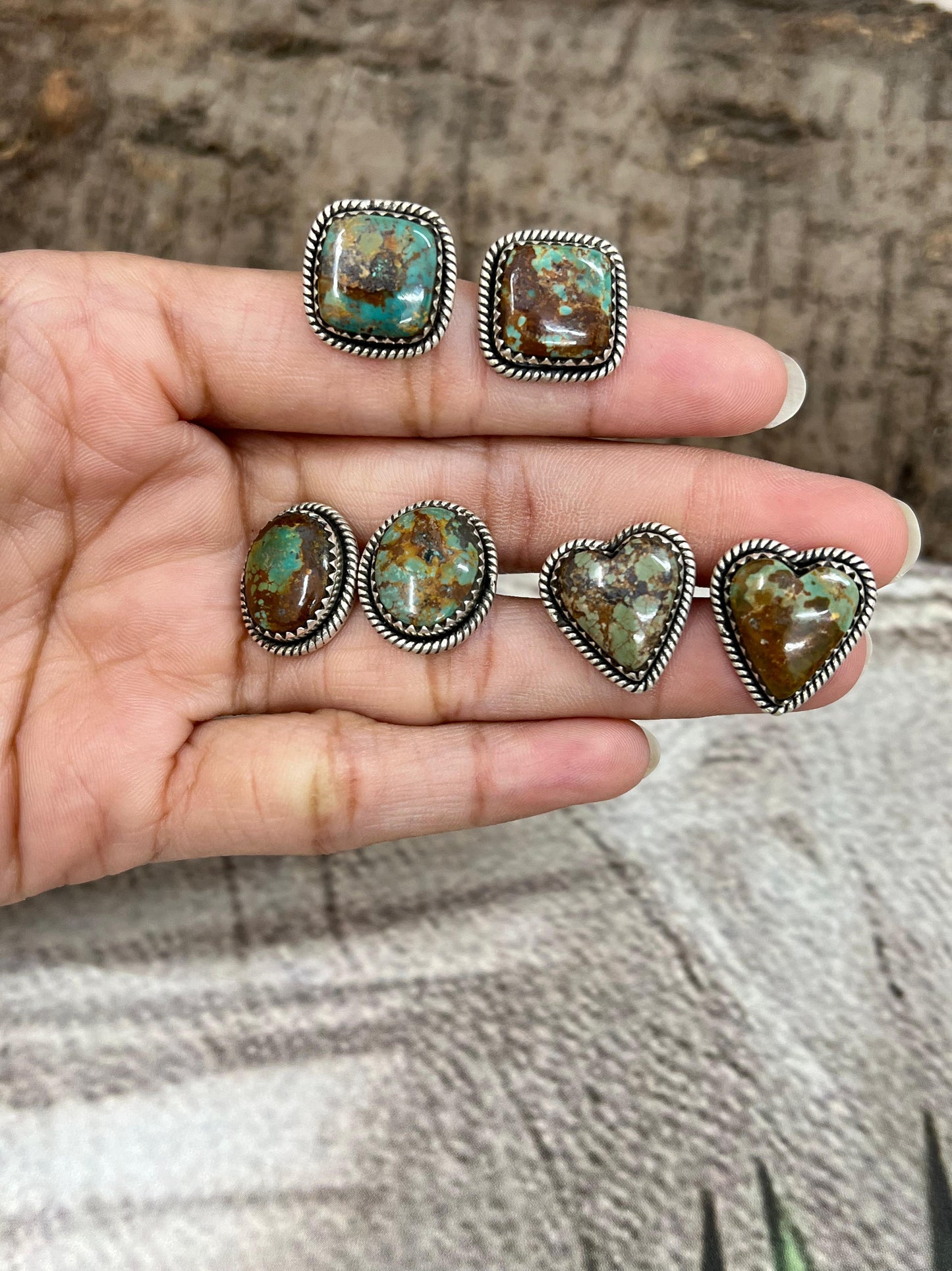 Handmade Sterling Silver Old Stock Royston Turquoise Post Studs with Signed Nizhoni