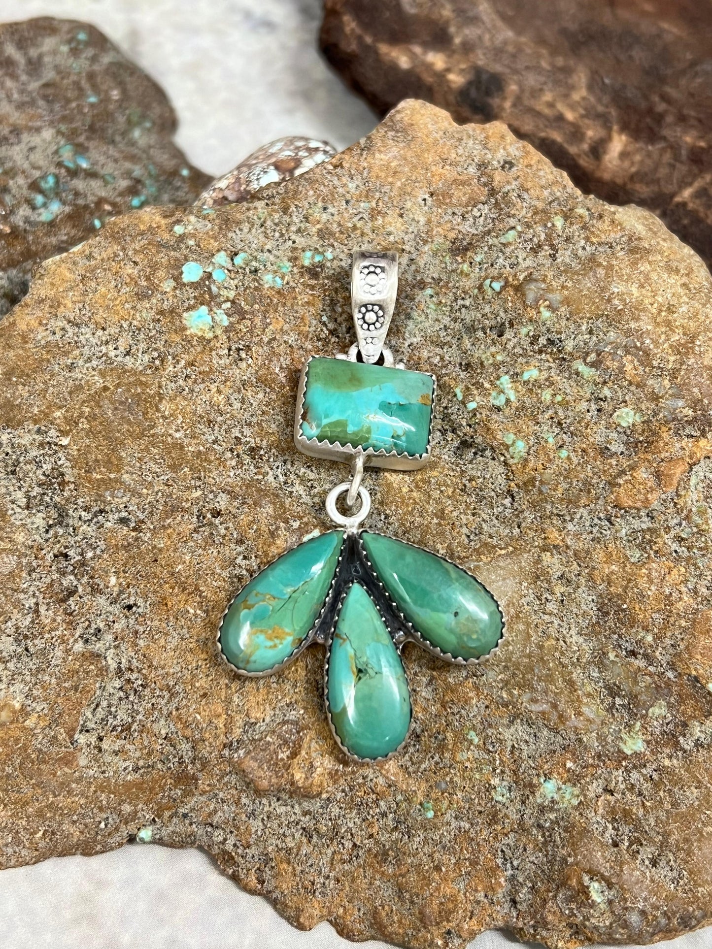 Handmade Sterling Silver Kingman Turquoise Pendant Signed Nizhoni