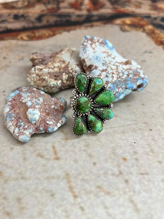 Handmade Sterling Silver Sonoran Mountain Turquoise Adjustable Ring, Signed Nizhoni