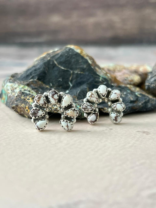 Handmade Sterling Silver Wildhorse Magnesite Post Naja Earrings "Signed Nizhoni"