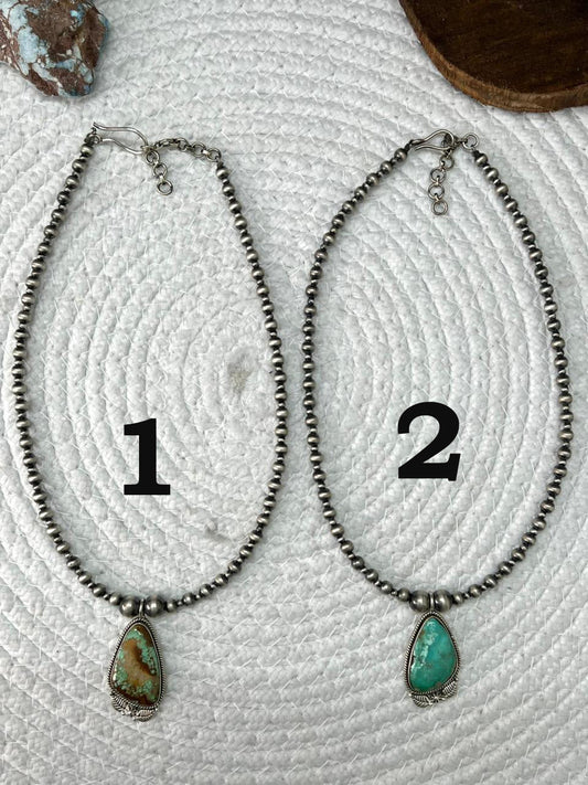 Handmade Sterling Silver Beaded Mantis Turquoise Necklace "Signed  Nizhoni"