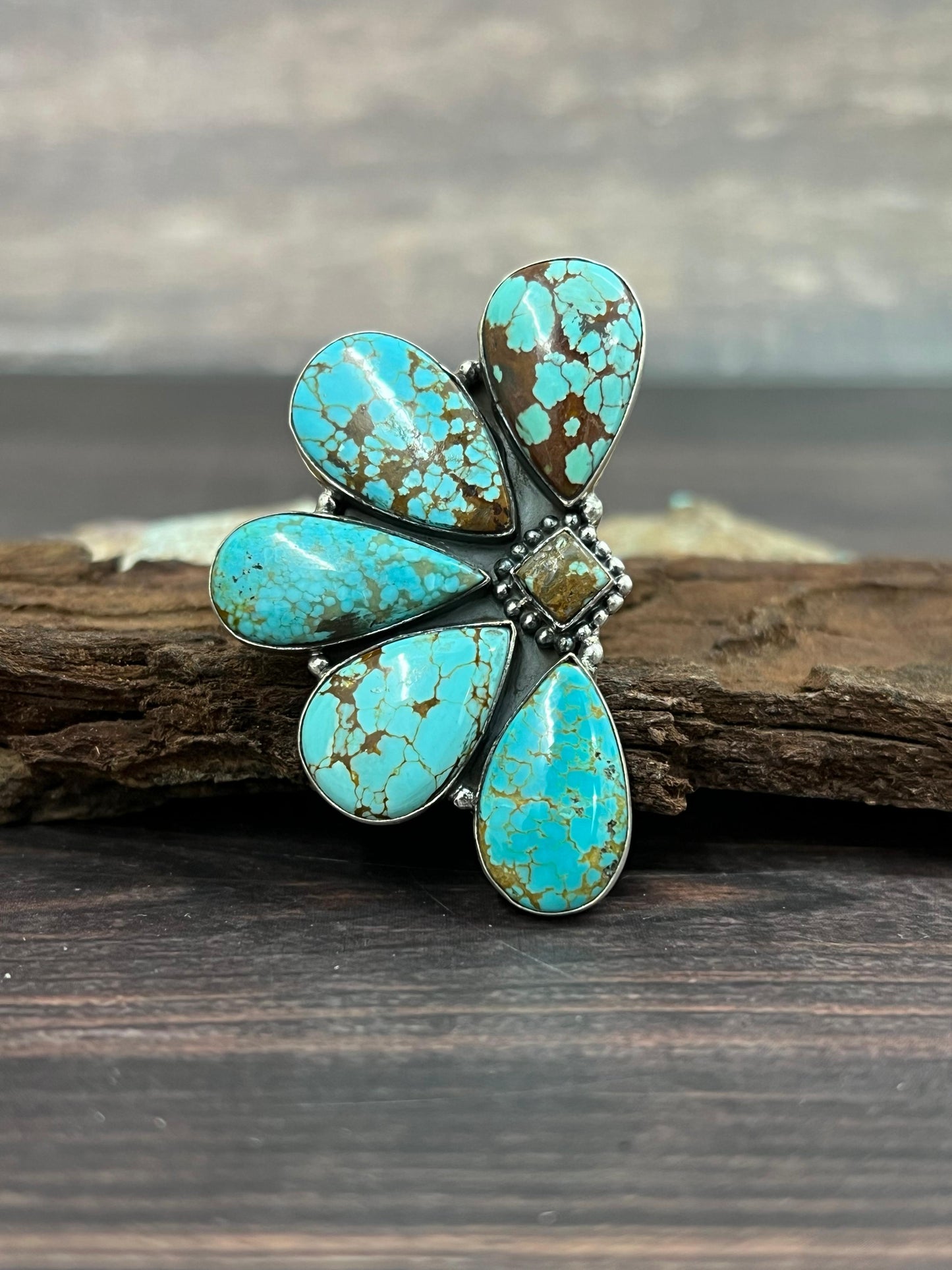 Handmade Sterling Silver Number 8 Turquoise Adjustable Ring with Signed Nizhoni