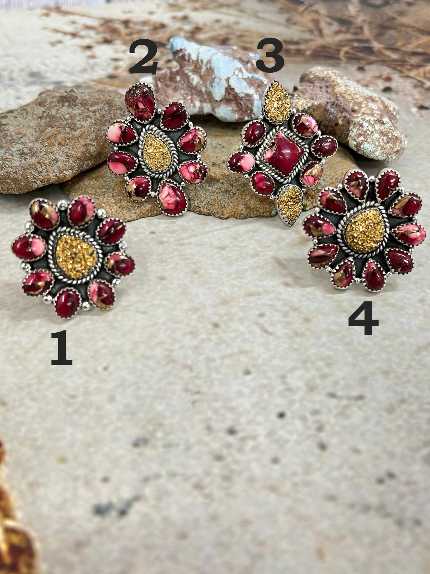 Handmade Sterling Silver Dahlia Rose with Druzy Adjustable Ring with Signed Nizhoni