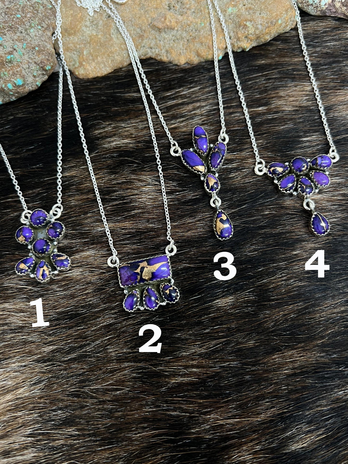Handmade Sterling Silver Grape Dahlia Necklace with Signed Nizhoni