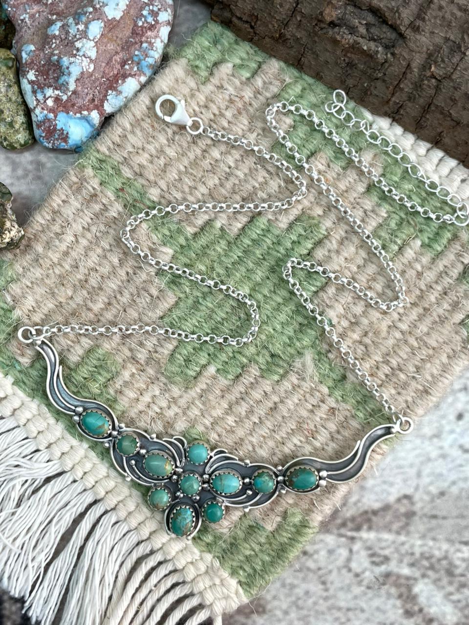 Handmade Sterling Silver Kingman Turquoise Necklace "Signed Nizhoni"
