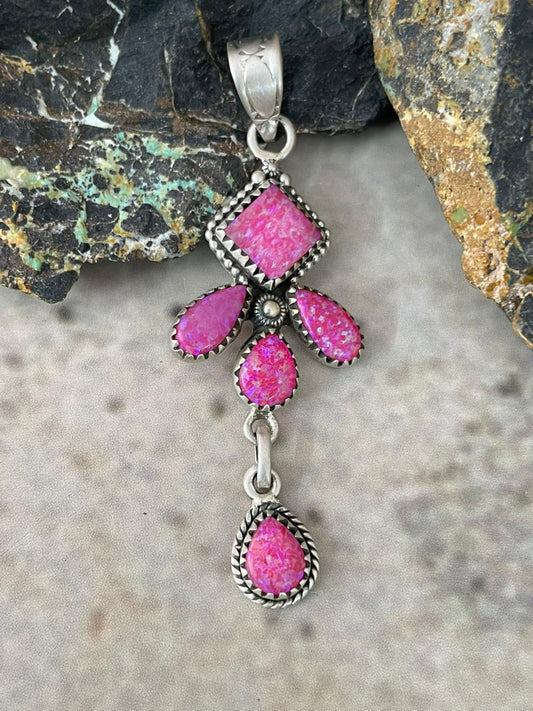 "Heart Collection" Handmade Sterling Silver Hot Pink Pendant "Signed Nizhoni"