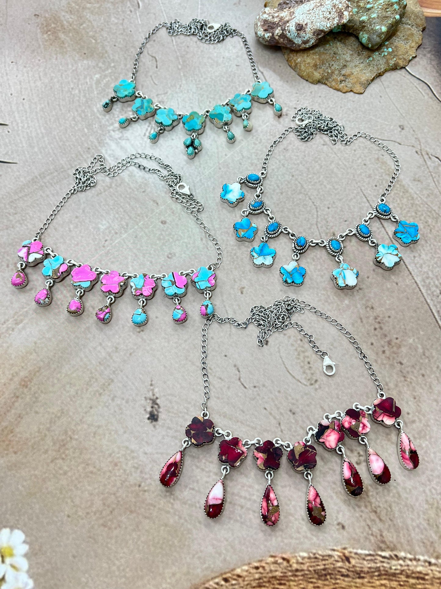 Handmade Sterling Silver Multi Stone Necklace with Signed Nizhoni