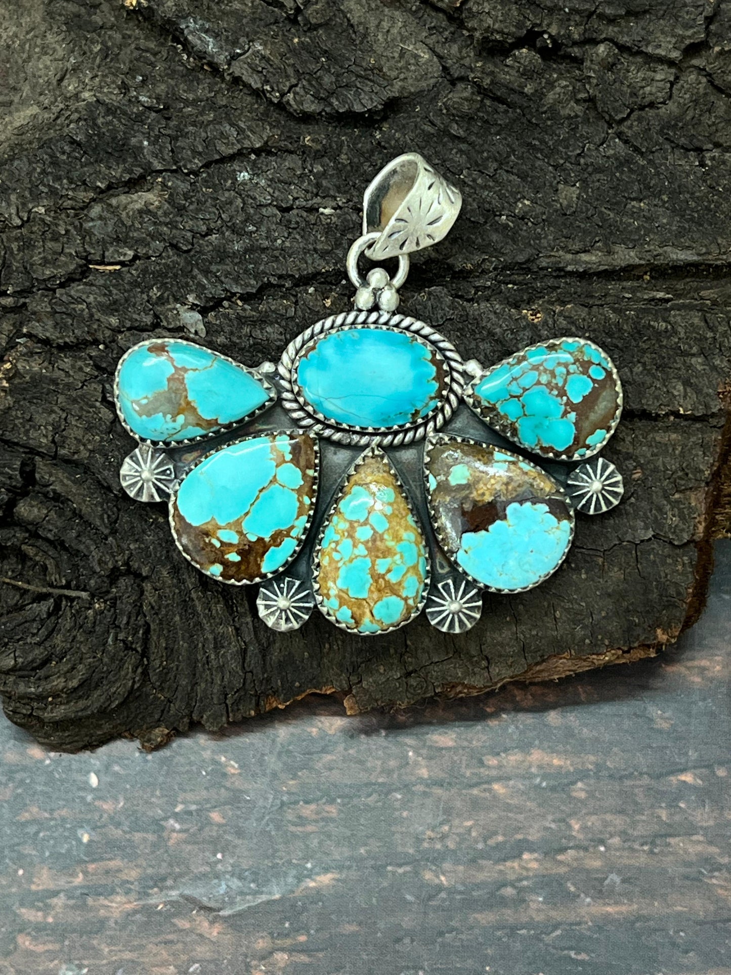 Handmade Sterling Silver Number 8 Turquoise Pendant with Signed Nizhoni