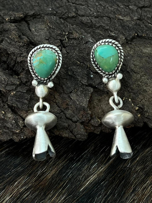 Handmade Sterling Silver Kingman Turquoise Blossom Dangle Earrings "Signed Nizhoni"