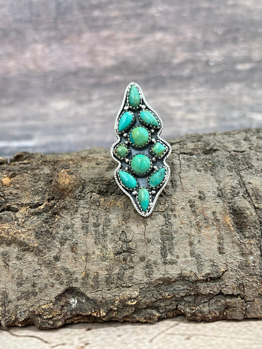 Handmade Sterling Silver Kingman Turquoise Adjustable Ring with Signed Nizhoni