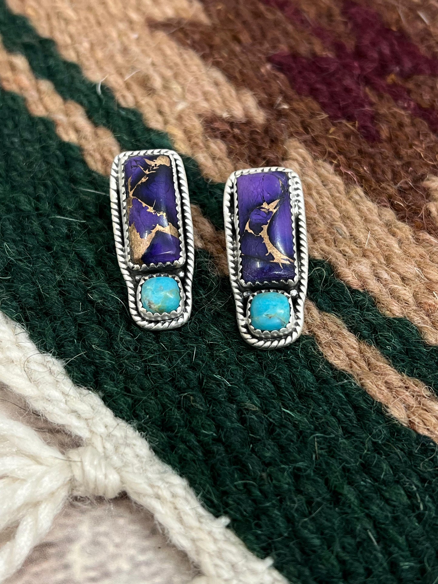 Handmade Sterling Silver Grape Dahlia with Kingman Post Studs with Signed Nizhoni