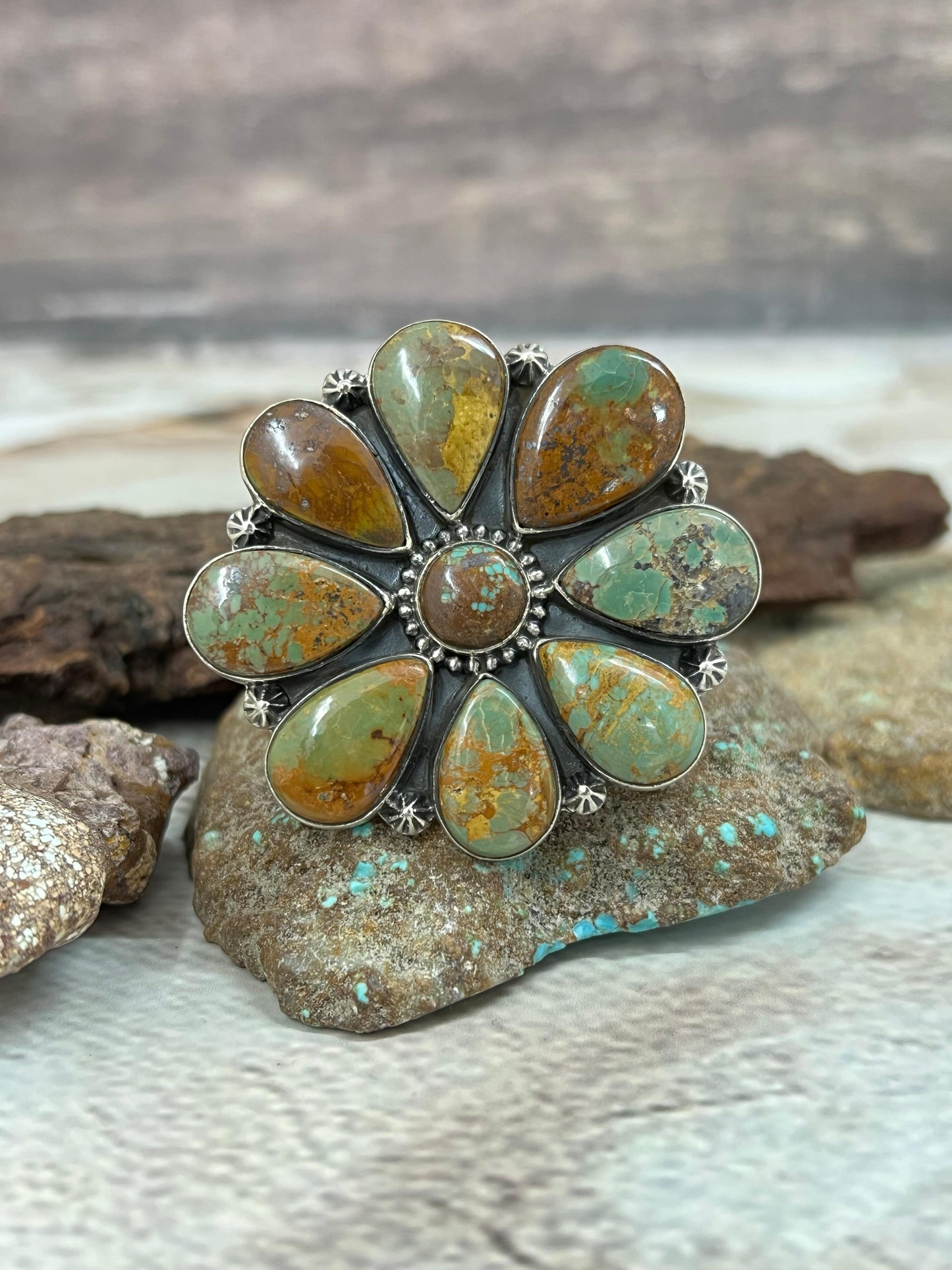 Handmade Sterling Silver Old Stock Royston Turquoise Adjustable Ring Signed Nizhoni (9)