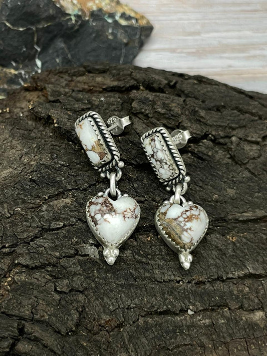 Handmade Sterling Silver Wildhorse Magnesite Dangle Earrings "Signed Nizhoni"