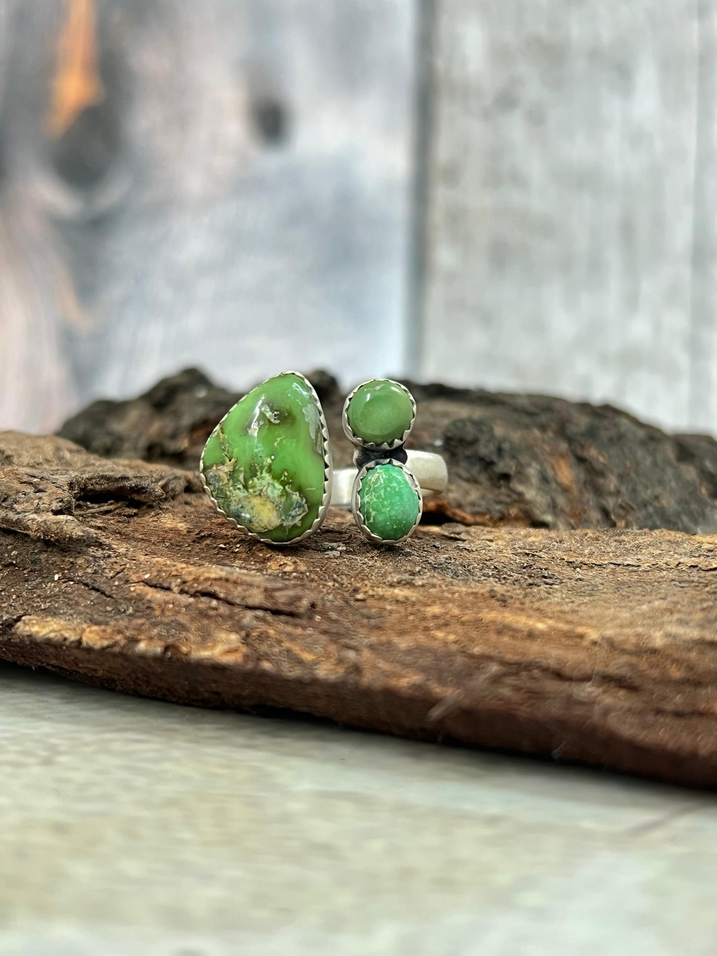 Handmade Sterling Silver Sonoran Mountain Turquoise Adjustable Ring with Signed Nizhoni