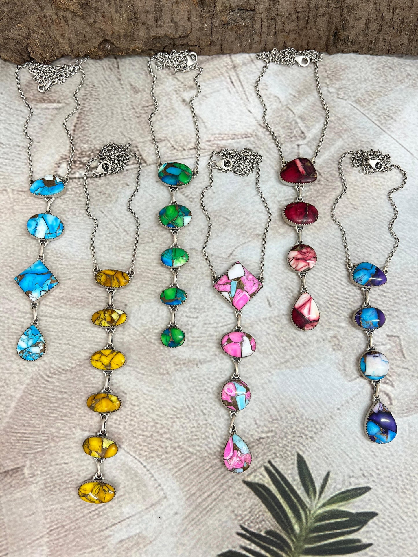 Handmade Sterling Silver Multi Stone Necklace with Signed Nizhoni