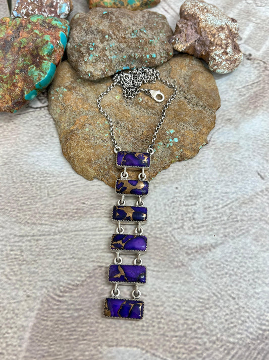 Handmade Sterling Silver Grape Dahlia Necklace with Signed Nizhoni