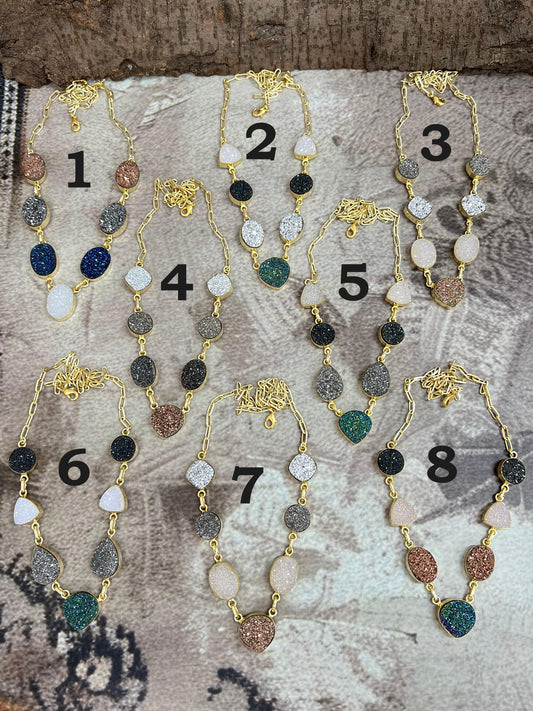 “The Boho Collection” Handmade Natural Druzy Necklace 8 Styles