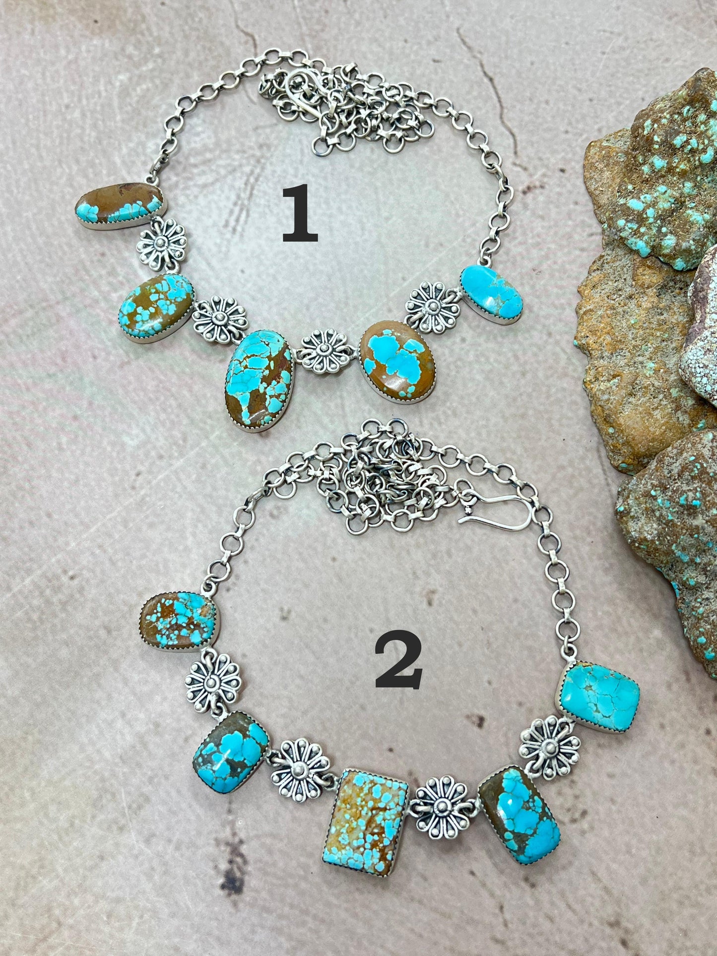 Handmade Sterling Silver Number 8 Turquoise Necklace with Signed Nizhoni