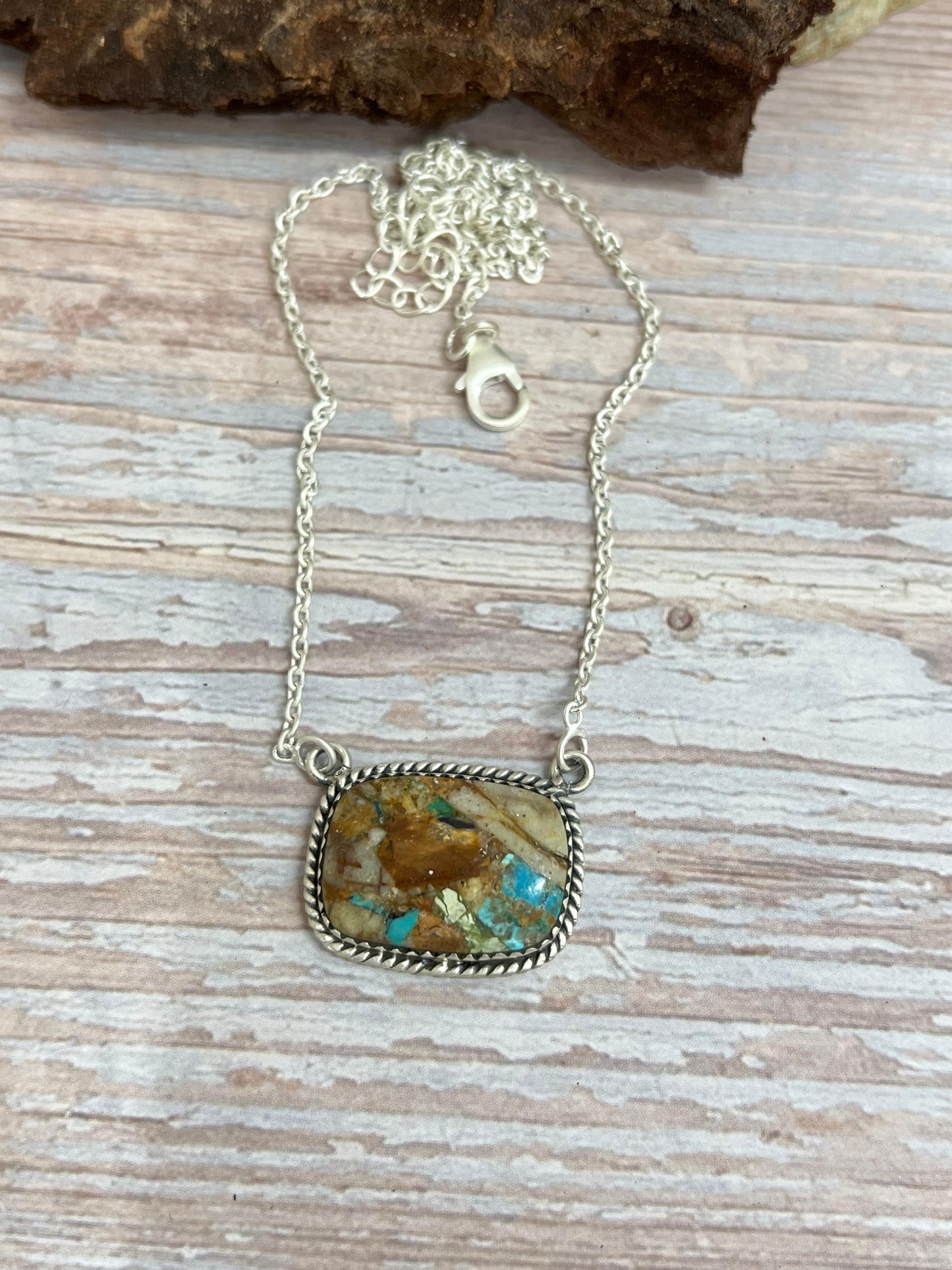 Handmade Sterling Silver Royston Turquoise Necklace with Signed Nizhoni