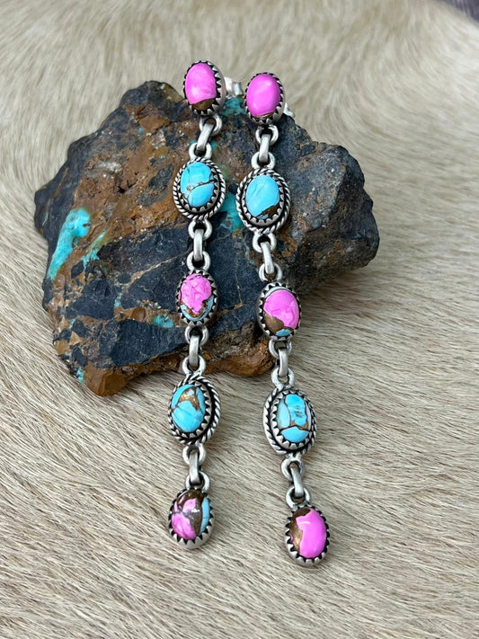 Handmade Sterling Silver Cotton Candy Post Dangle Earrings "Signed Nizhoni"
