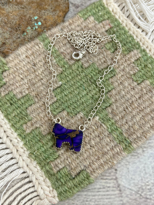 Handmade Sterling Silver Grape Dahlia Bull Necklace with Signed Nizhoni