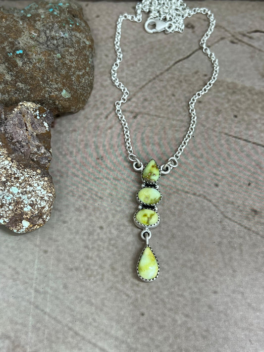 Handmade Sterling Silver Palomino Turquoise Necklace with Signed Nizhoni