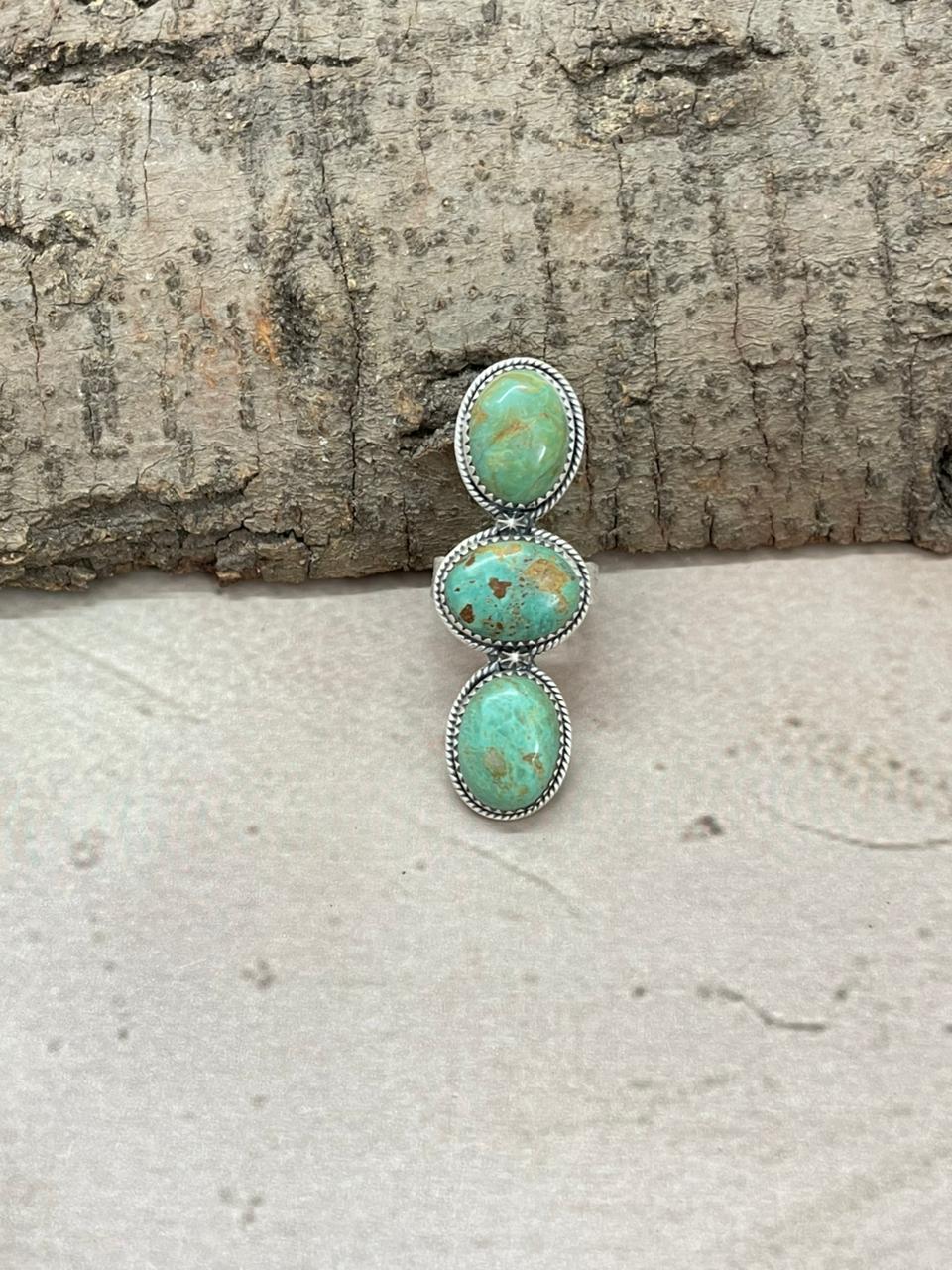 Handmade Sterling Silver Old Stock Royston Turquoise Adjustable Ring With Signed Nizhoni