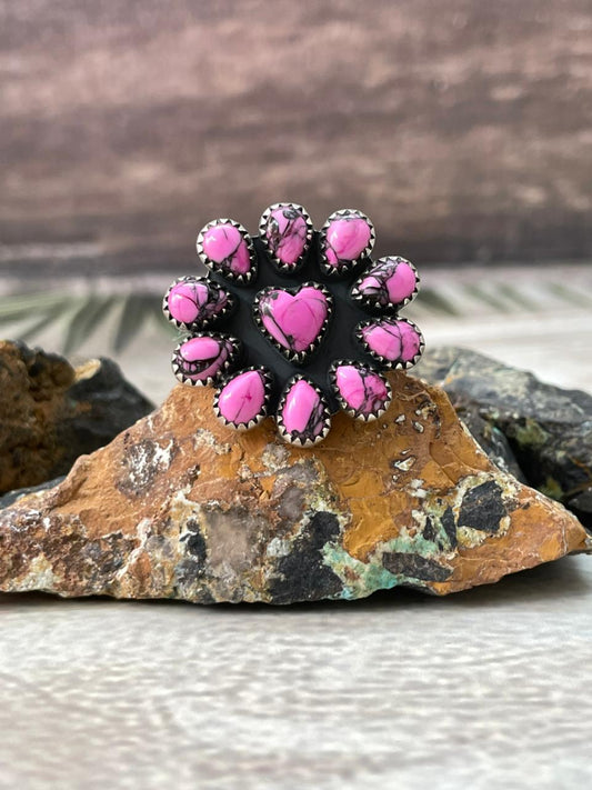 Handmade Sterling Silver Cherry Blossom Adjustable Ring "Signed Nizhoni"