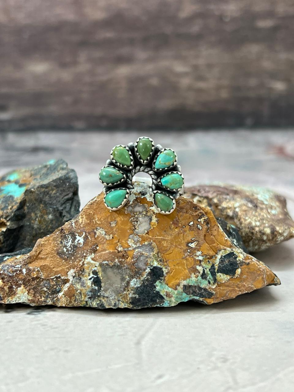 Handmade Sterling Silver Kingman Turquoise Naja Ring Adjustable "Signed Nizhoni"