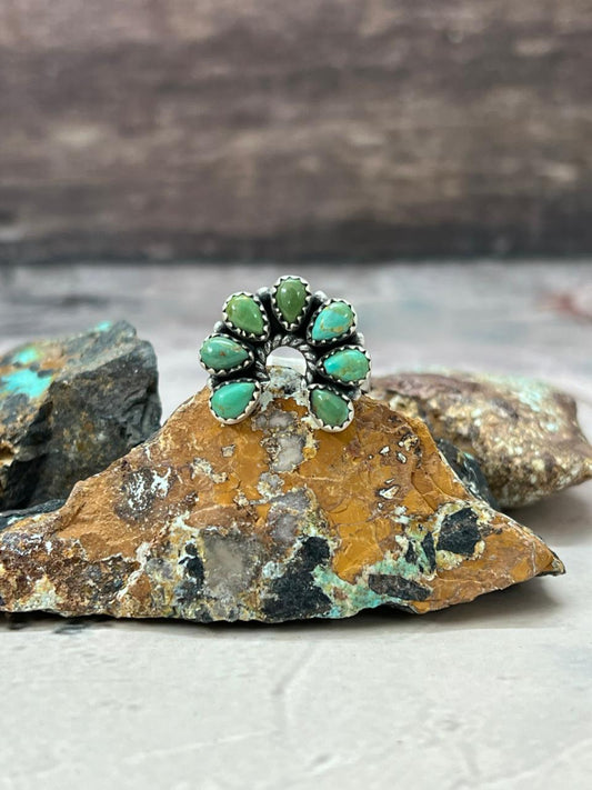 Handmade Sterling Silver Kingman Turquoise Naja Ring Adjustable "Signed Nizhoni"