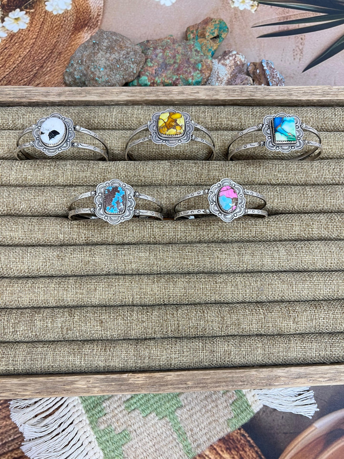 Handmade Sterling Silver Multi Stone Cuff Bracelet, Signed Nizhoni
