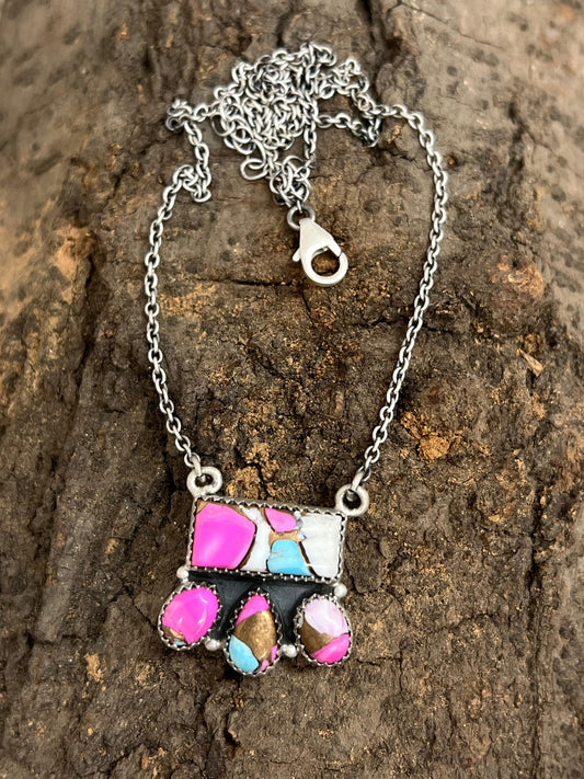 Handmade Sterling Silver Cotton Candy Turquoise Necklace with Signed Nizhoni (8)