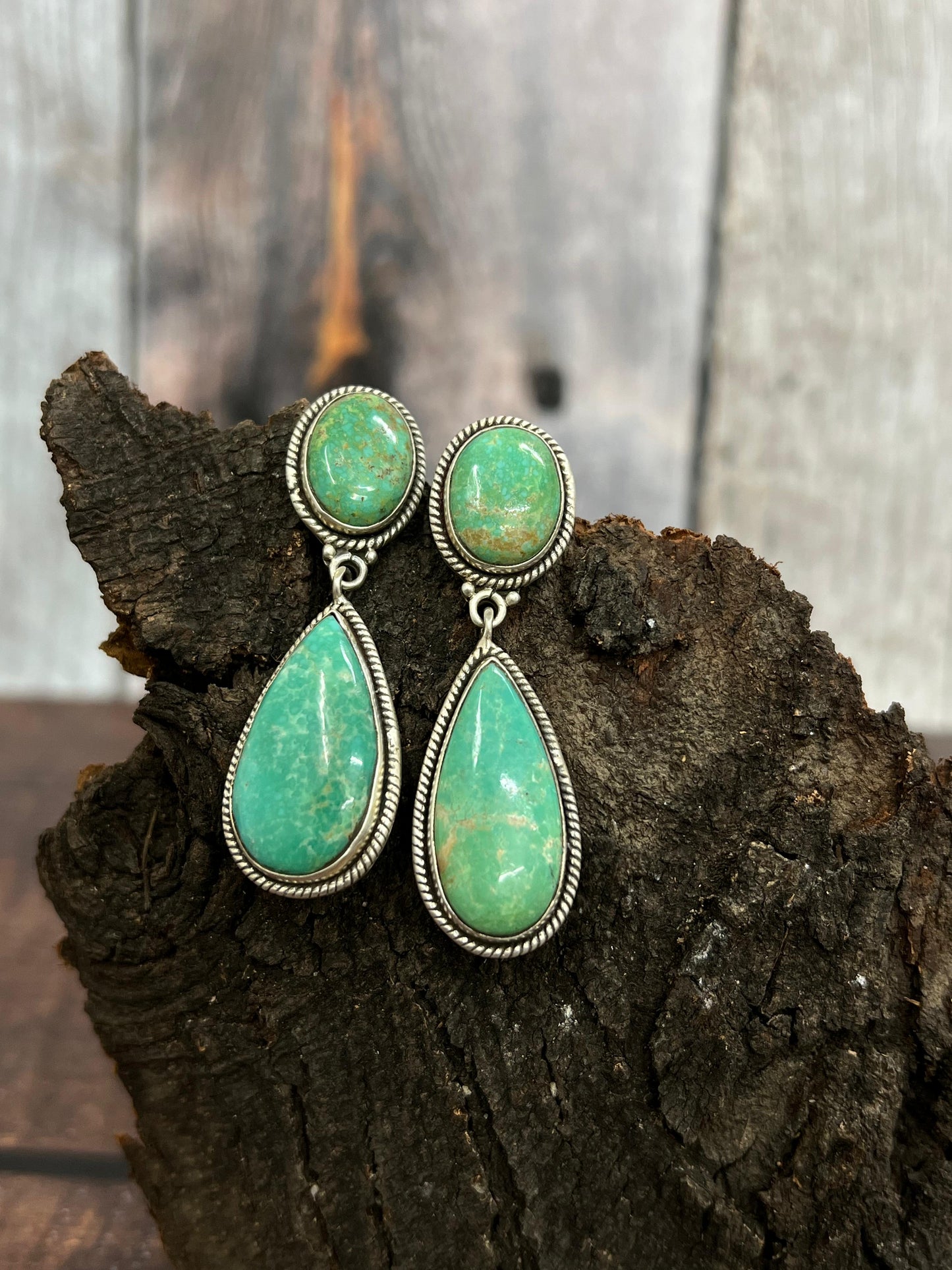 Handmade Sterling Silver Mantis Turquoise Post Dangle Earrings Signed Nizhoni
