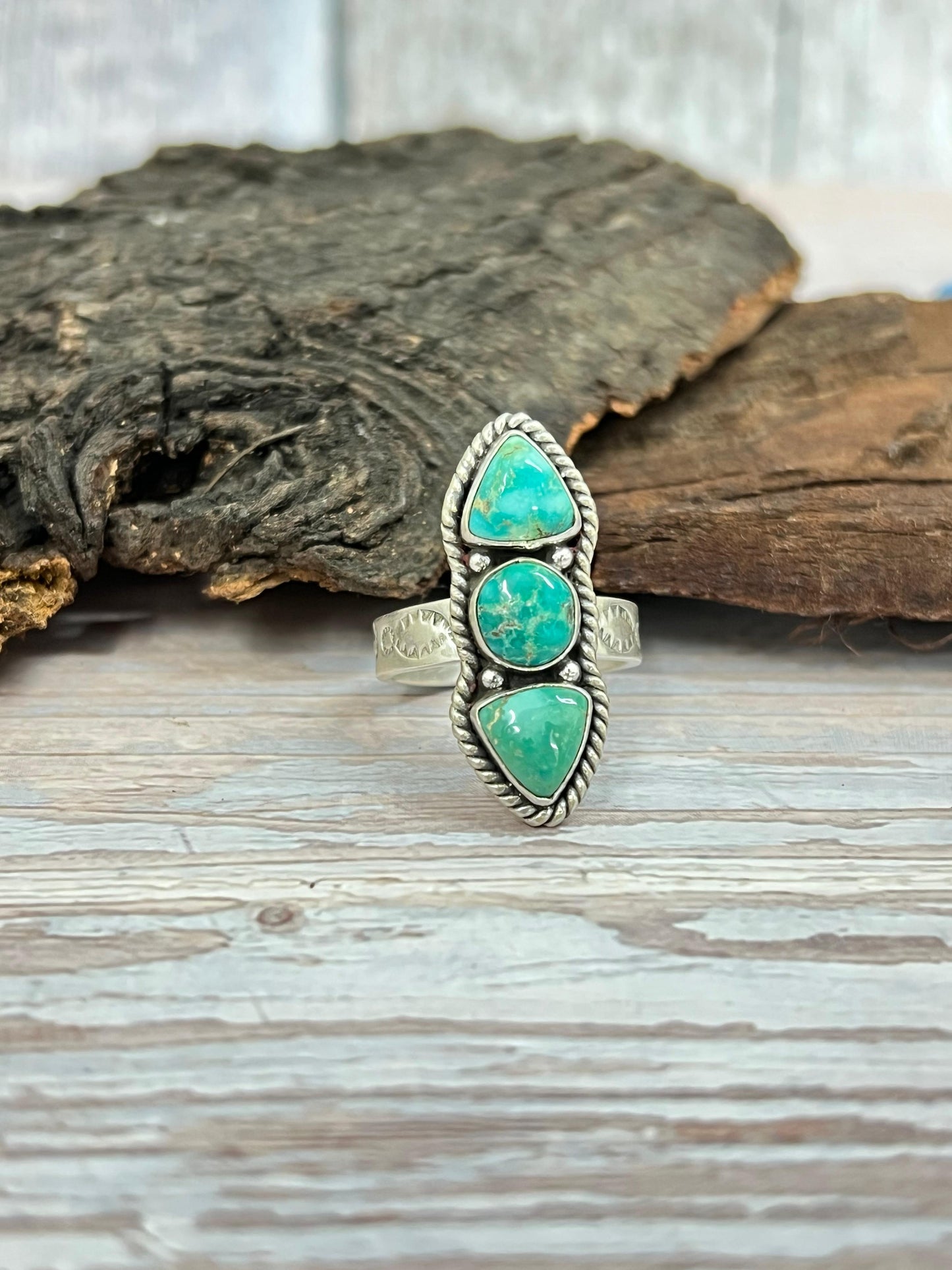 Handmade Sterling Silver Emerald Valley Adjustable Ring with Signed Nizhoni
